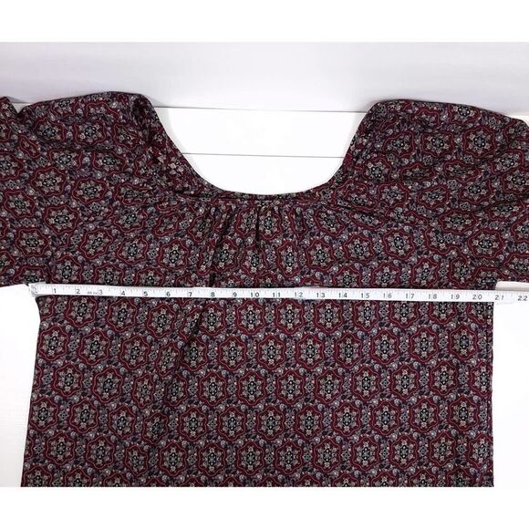 Bobeau Burgundy Tan Boat Neck Peasant Top M - Picture 5 of 8